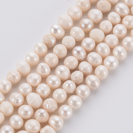 ARRICRAFT Natural Cultured Freshwater Pearl Beads Strands, Potato, Antique White, 4~6x4~6x4~6mm, Hole: 0.5mm, about 85~86pcs/strand, 14.17 inches~14.37 inches(36~36.5cm)