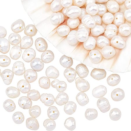 NBEADS About 93 Pcs Natural Cultured Freshwater Pearl Beads, 6~8mm Irregular Pearl Beads Strand Rondelle Pearl Loose Beads with 0.6mm Hole for Jewelry Craft Making, Antique White