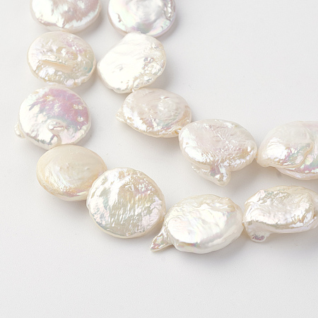 ARRICRAFT Natural Baroque Pearl Keshi Pearl Beads Strands, Cultured Freshwater Pearl, Flat Round, Seashell Color, 15~16x4~8mm, Hole: 0.8mm, about 23pcs/strand, 15.3 inches