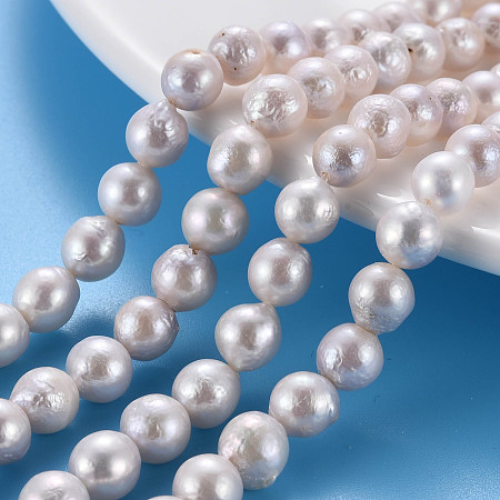 Arricraft Natural Keshi Pearl Beads Strands, Cultured Freshwater Pearl, Round, Seashell Color, 6~9x6~8mm, Hole: 0.6mm, about 52~53pcs/strand, 15.75 inch(40cm)