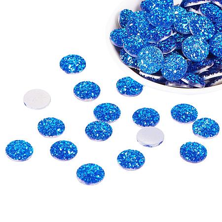 PandaHall Elite 200pcs 12mm Blue Round Druzy Flat Back Resin Cabochons Embellishments Faux Flatback for Jewelry Making Setting Bezel Tray Pendant Charms