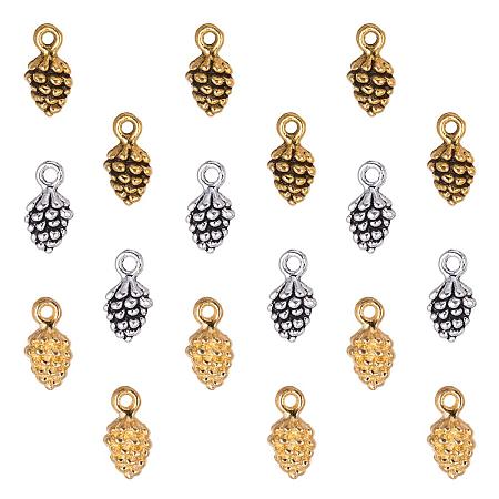 PandaHall Elite 1 Box About 120pcs Tibetan Style Alloy Pine Cone Pendants Nature Nuts Charm Lead Free for DIY Jewelry Making Accessories (Antique Golden, Antique Silver, Golden)