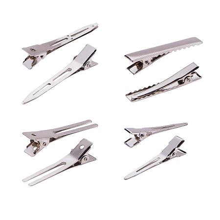 PandaHall Elite 120pcs Duck Bill Clips Metal Alligator Hair Clips and Double Prong Curl Clips Kit Silver Alligator Hair Pins Flat Top with Teeth for Hairdressing Hair Accessories