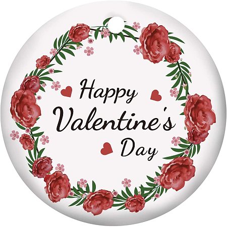 SUPERFINDINGS 1PC Valentine's Day Decoration Romantic Theme Ornament Hanging Ornament Porcelain Pendants for Home Indoor Outdoor Decor, Double-Sided Printed, FireBrick, 3inch