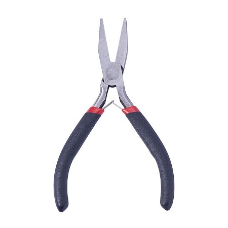 PandaHall Elite 1 Set Flat Nose Pliers 4.92 Inch Carbon-Hardened Steel Jewelry Beading Tool for Wire Bending Wrapping Shaping Black