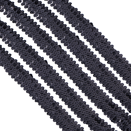 PandaHall Elite Black 25mm Elastic Sequin Flat Glitter Stretch Bling Paillette Fabric Ribbon Applique Trim Lace Band for Dress Embellish, Headband