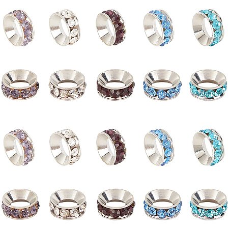 Arricraft 50 Pcs Rhinestone Large Hole European Beads, Rhinestone Rondelles Spacer, Brass Loose Beads for Bracelet Necklace Earrings Jewelry Making
