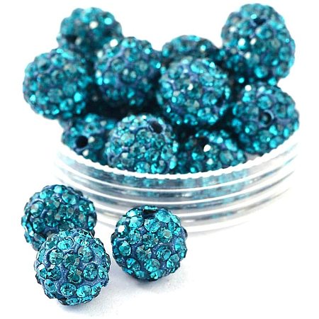 Arricraft About 100 Pcs 10mm Clay Pave Disco Ball Czech Crystal Rhinestone Shamballa Beads Charm Round Spacer Bead for Jewelry Making Blue