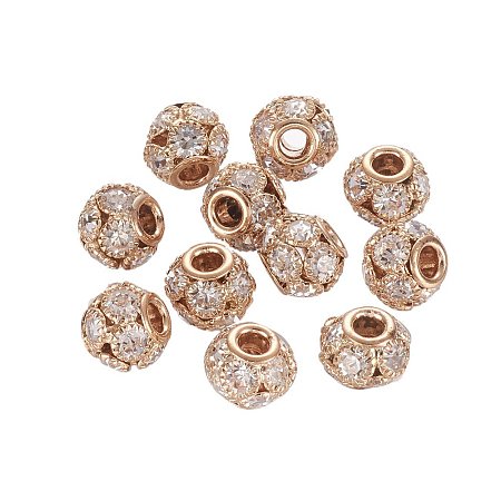 NBEADS 30 Pcs 12mm Light Gold Grade A Rhinestone Pave Crystal Brass Beads European Charms Rondell Beads fit Bracelet Jewelry Making