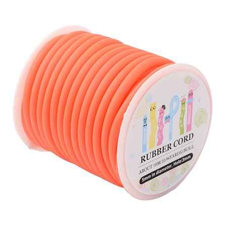 ARRICRAFT 1 Roll (about 10m) OrangeRed Silicone Hollow Cord Rubber Thread 5mm for Bracelet Necklace Making with 3mm Hole