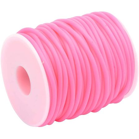 CHGCRAFT 15m Hollow Pipe Tubing Rubber Cord 4mm PVC Pink Tube Cord with White Plastic Spool for Necklace Bracelet DIY Jewelry Making