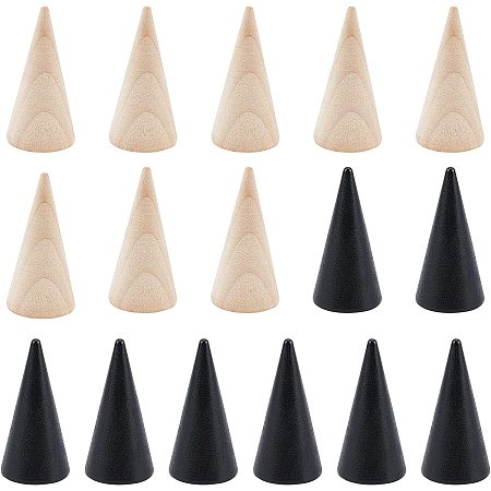 NBEADS 16 Pcs Wooden Ring Displays, 2 Colors Cone Shaped Finger Ring Stand Jewelry Display for Rings Jewelry Exhibition,2 Sizes