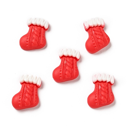 Honeyhandy Opaque Christmas Resin Cabochons, Sock, Red, 22.5x16.5x7mm