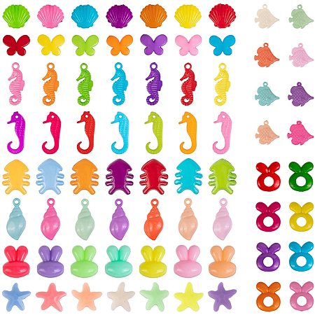 NBEADS 208 Pcs Animal Beads, 10 Shapes Colorful Sea Animal Fish Shell Acrylic Beads for DIY Jewelry Crafts Making