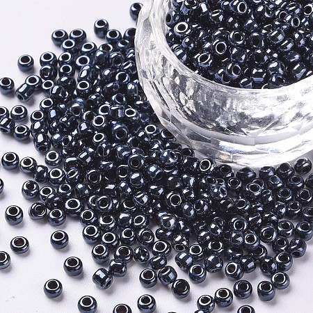 Honeyhandy 8/0 Glass Seed Beads, Metallic Colours, Black, 3mm, Hole: 1mm, about 10000pcs/pound