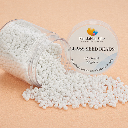 PandaHall Elite White 8/0 Diameter 3mm Glass Seed Beads Round Pony Loose Bead for Jewelry Making 3mm, about 2000pcs/box