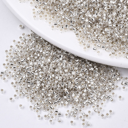 Honeyhandy Glass Seed Beads, Fit for Machine Eembroidery, Silver Lined, Round, Silver, 11/0, 2x1.5mm, Hole: 1mm, about 30000pcs/bag
