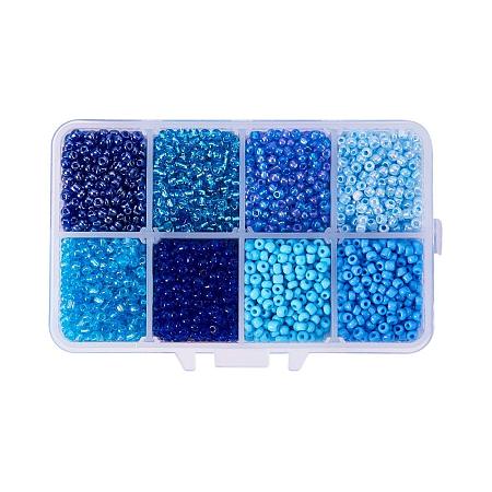 ARRICRAFT 1 Box About 3600pcs 8/0 3mm Mixed Blue Round Glass Seed Beads