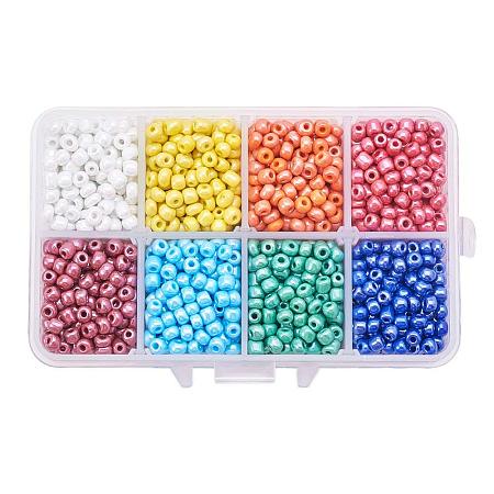 ARRICRAFT 1 Box About 1400pcs 6/0 4mm Mixed Color Glass Seed Beads Opaque Colours Lustered Loose Spacer Beads