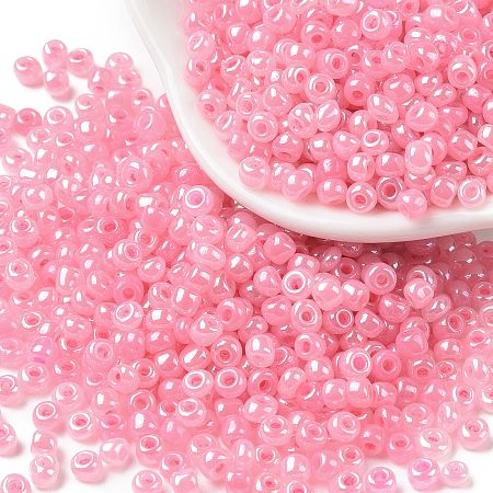 13G 8/0 Glass Seed Beads, Ceylon, Round, Pink, 3mm, Hole: 1mm
