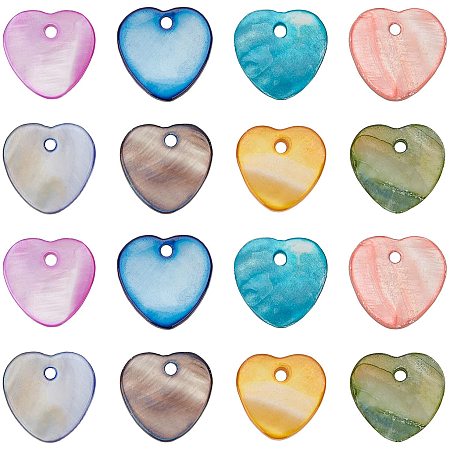 SUPERFINDINGS About 160Pcs 8 Colors Heart Shape Natural Freshwater Shell Charms Dyed Mussel Shell Pendants 1.5mm Hole for Necklace Bracelet Jewelry Making 12.5x13x2mm