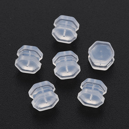Honeyhandy Silicone Ear Nuts, Earring Backs, Hexagon, Clear, 6x6x4.5mm, Hole: 0.7mm