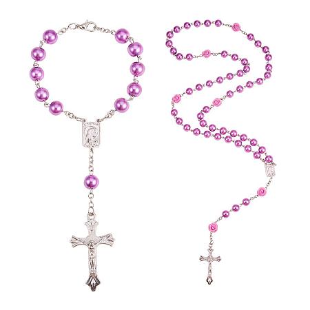 PandaHall Elite Beads Rosary Necklace and Bracelets Virgin Christian Catholic Holy Crucifix Bless Prayer Cross Bracelets Necklace