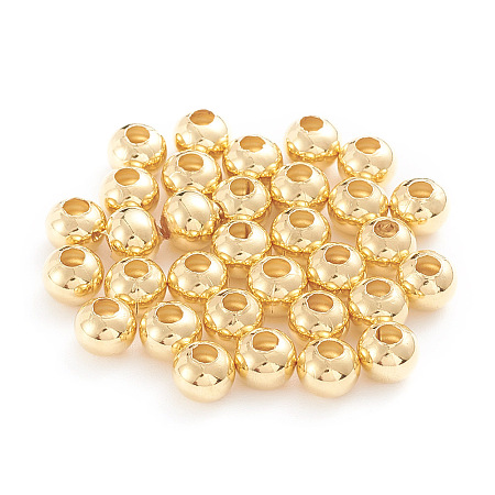 Honeyhandy 304 Stainless Steel Beads, Hollow Round, Golden, 6x5mm, Hole: 2.2mm, 200pcs/bag