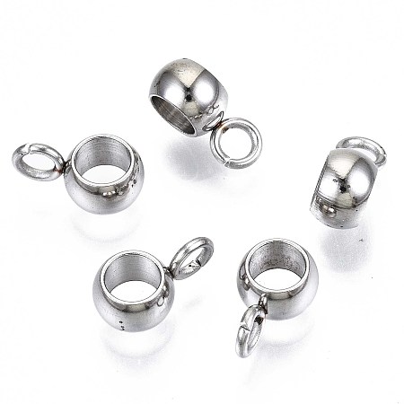 Honeyhandy 304 Stainless Steel Tube Bails, Loop Bails, Bail Beads, Rondelle, Stainless Steel Color, 9.5x5.5x3.5mm, Hole: 2mm, Inner Diameter: 4mm