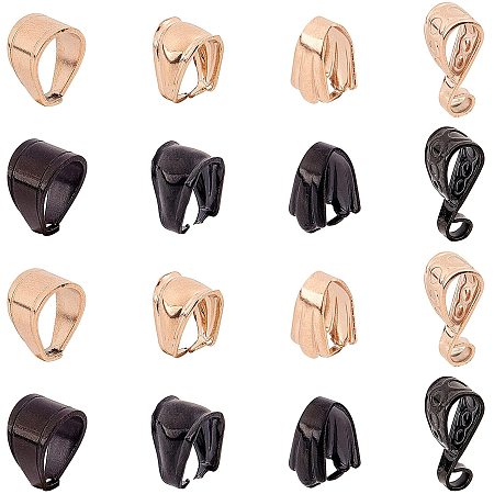 UNICRAFTALE About 32pcs 4 Sizes Pendant Bails Snap on Bails 304 Stainless Steel Bails Pinch Bails Pendant Clasps for DIY Dangle Charms Jewelry, Black and Rose Gold 9-15mm
