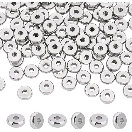 UNICRAFTALE About 100pcs Flat Round Metal Beads Stainless Steel Spacer Beads Disc Rondelle Slices Beads for Jewelry Making 2mm Hole Stainless Steel Color