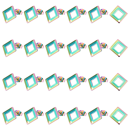 UNICRAFTALE 24pcs Rainbow Rhombus Stud Earring 13.5mm Stainless Steel Hollow Earring Posts Hypoallergenic Stud Earring with Loop and Ear Nut for DIY Jewelry Making