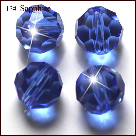 Honeyhandy Imitation Austrian Crystal Beads, Grade AAA, Faceted, Round, Blue, 10mm, Hole: 0.9~1mm