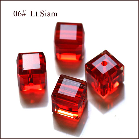 Honeyhandy Imitation Austrian Crystal Beads, Grade AAA, Faceted, Cube, Red, 5~5.5x5~5.5x5~5.5mm(size within the error range of 0.5~1mm), Hole: 0.7~0.9mm