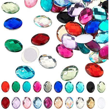 FINGERINSPIRE 76Pcs 0.7x1 inch Flat Back Oval Acrylic Self-Adhesive Rhinestone Gems Stick with Container 19 Colors Crystals Bling Sticker Acrylic Jewels for Costume Making Cosplay Jewels Crafts