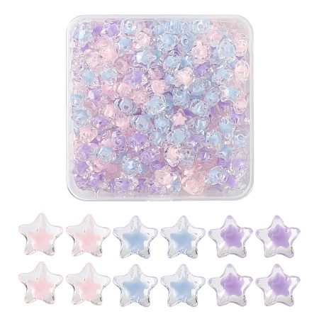 Honeyhandy 195Pcs 3 Colors Transparent Acrylic Beads, Bead in Bead, Faceted, Star, Mixed Color, 10.5x11x7mm, Hole: 2mm, 65pcs/color
