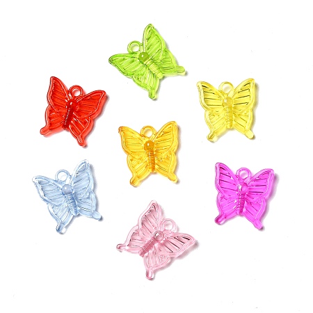 Transparent Acrylic Pendants, Butterfly Charm, Mixed Color, 23.5x23x4mm, Hole: 3mm, about 530pcs/500g