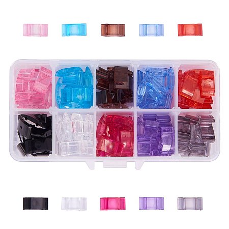 NBEADS A Box of 160 Pcs Assorted Colors Transparent Acrylic Beads Rectangle Shaped for Multi-Strand Links Jewelry Making