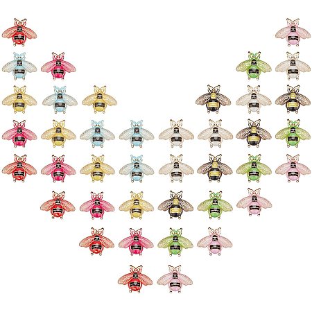 SUNNYCLUE 1 Box 48Pcs 8 Colors Bee Charm Pendants Colorful Acrylic Flying Animal Insect Honeybee Resin Charms Transparent 3D Flatback Beads for Bracelets Necklaces DIY Crafts Making Supplies