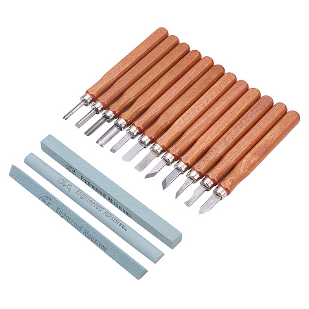 PandaHall Elite 15pcs Wood Carving Tools Kit Carbon Steel Chisel Set with Whetstones for Rubber, Small pumpkin, Soap, Vegetables and more for Kids & Beginners
