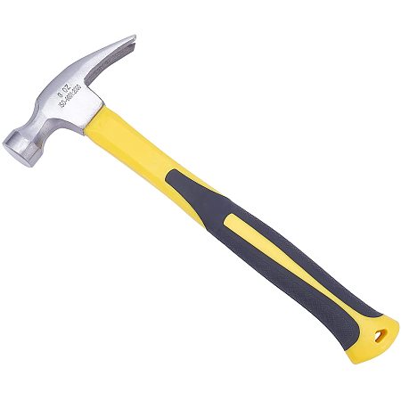 PandaHall Elite 1pc Straight Rip Claw Hammer, 8 oz 45# Steel Claw Hammer with with Smooth Face Non Slip Shock Reduction Grip for Woodworking Building Repairing, Yellow/Black