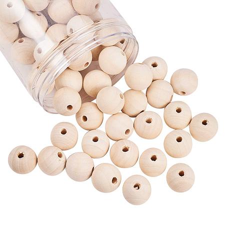 NBEADS 1Box 70pcs/Box Natural Wooden Beads Round Wooden Beads Set with Box for DIY Jewellery Craft Making, 25x25mm, Hole: 6-7mm, Moccasin