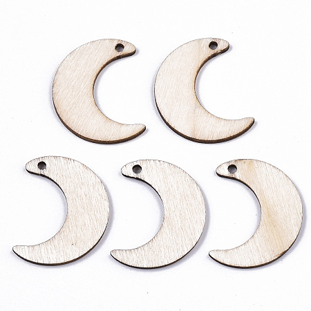Honeyhandy Unfinished Natural Poplar Wood Pendants, Laser Cut Wood Shapes, Undyed, Moon, Antique White, 25x19.5x1.5mm, Hole: 1.6mm