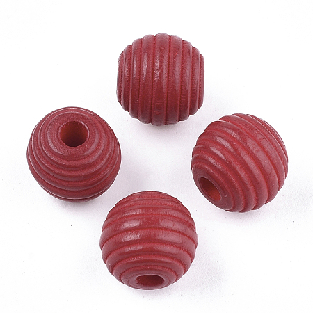 Honeyhandy Painted Natural Wood Beehive Beads, Round, Red, 12x11mm, Hole: 3mm
