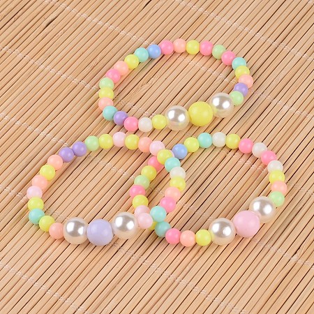 Honeyhandy Round Opaque Acrylic Beaded Stretch Kids Bracelets, with Imitation Pearl Acrylic Beads, Mixed Color, 1-3/4 inch(4.6cm)