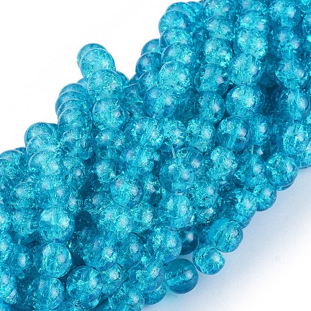 Arricraft Crackle Glass Beads Strands, Round, Dark Turquoise, 8mm, Hole: 1.3~1.6mm, about 100pcs/strand, 31.4 inches