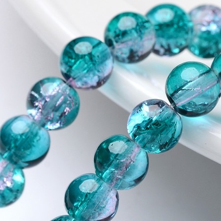 Honeyhandy Crackle Glass Beads Strands, Round, Dark Cyan, 6mm, Hole: 1.3~1.6mm, about 133pcs/strand, 31.4 inch