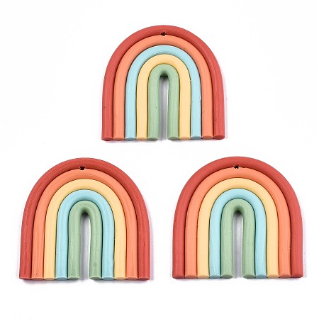 Honeyhandy Handmade Polymer Clay Pendants, Circular Arch, Colorful, 39x38x3.5mm, Hole: 1.6mm