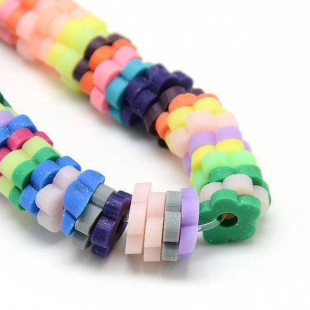 Polymer Clay Bead Strands, Flower, Colorful, 4~6x4~6x1~1.5mm, Hole: 2mm; about 313~350pcs/strand, 15.35 inches~16.14 inches