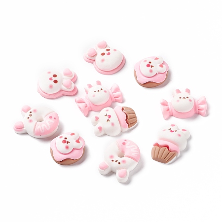 Honeyhandy Opaque Resin Cabochons, Rabbit shaped Mixed Food Shapes, Pearl Pink, 15~23x15.5~23x6~9mm